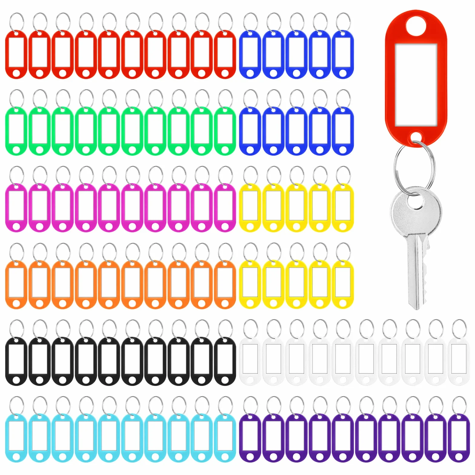 Breloki plastikowe Vicloon,100pcs Breloki z etykietami,Wielokolorowe breloki z dzielonymi pierścieniami,Plastikowa karta pokładowa do etykiet biurowych,Hotel,Podróżować, Bagaż, Wielokolorowy