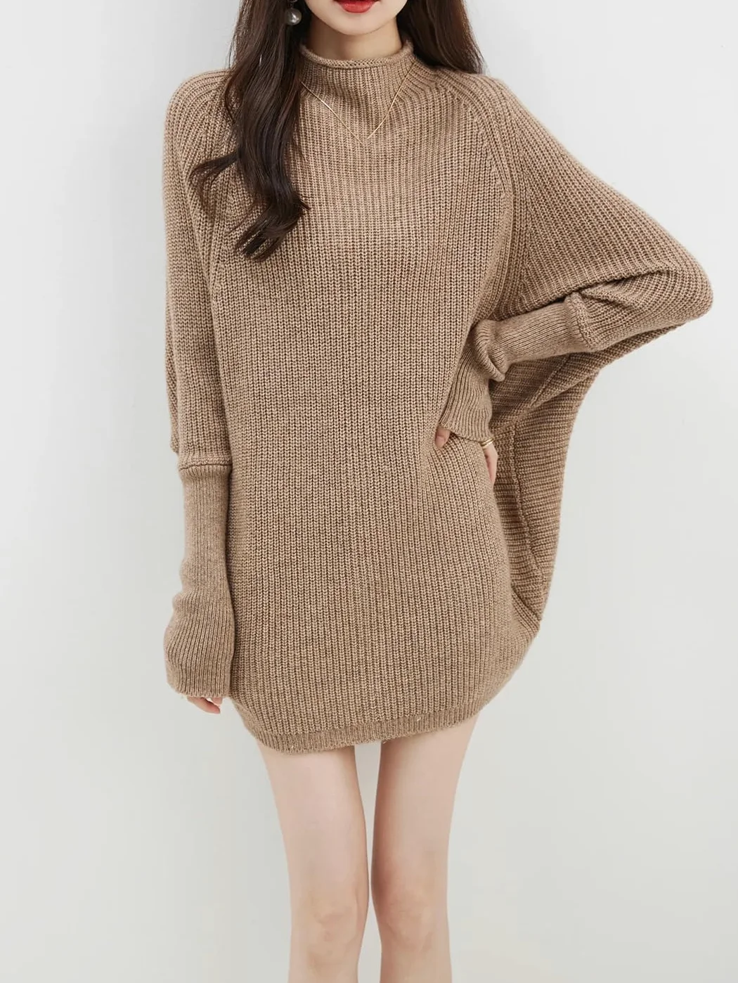 Disimlarl Damski sweter z wełny merynosów z golfem oversize, sweter z długim rękawem, dzianinowy sweter
