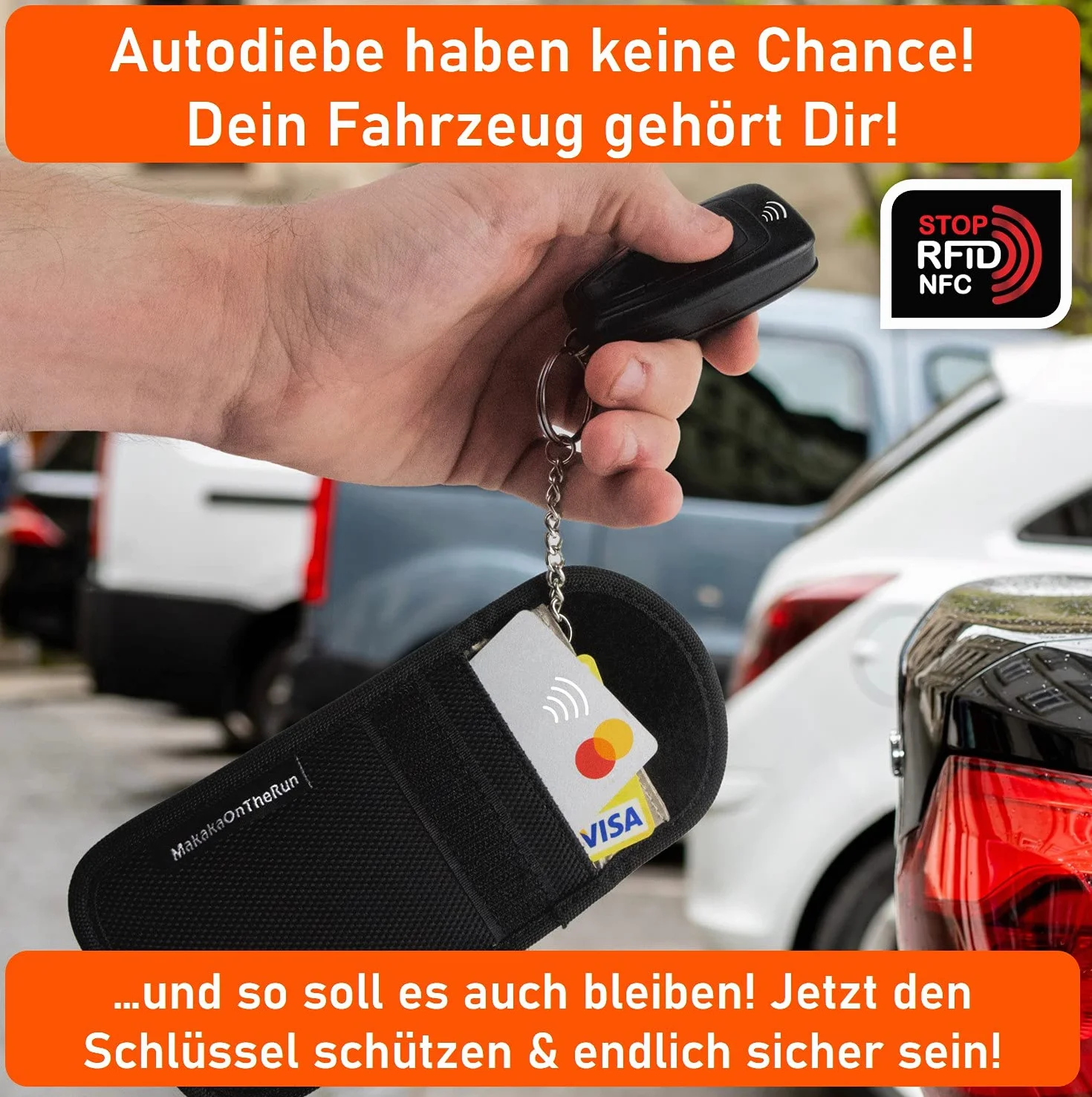 MakakaOnTheRun etui na kluczyki samochodowe – Keyless Go ochronne z 2 przegródkami chroniącymi RFID. Etui na kluczyki samochodowe do wszystkich pojazdów z UE, Azji i