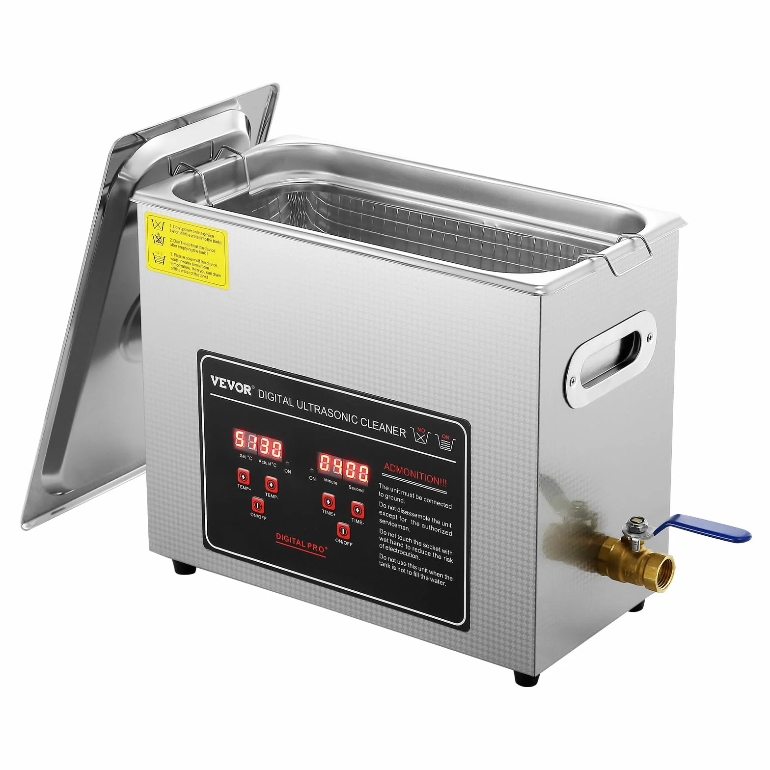 VEVOR Ultradźwiękowe urządzenie do czyszczenia ze stali nierdzewnej 300 W 6 l Cyfrowy wyświetlacz 0-30 min