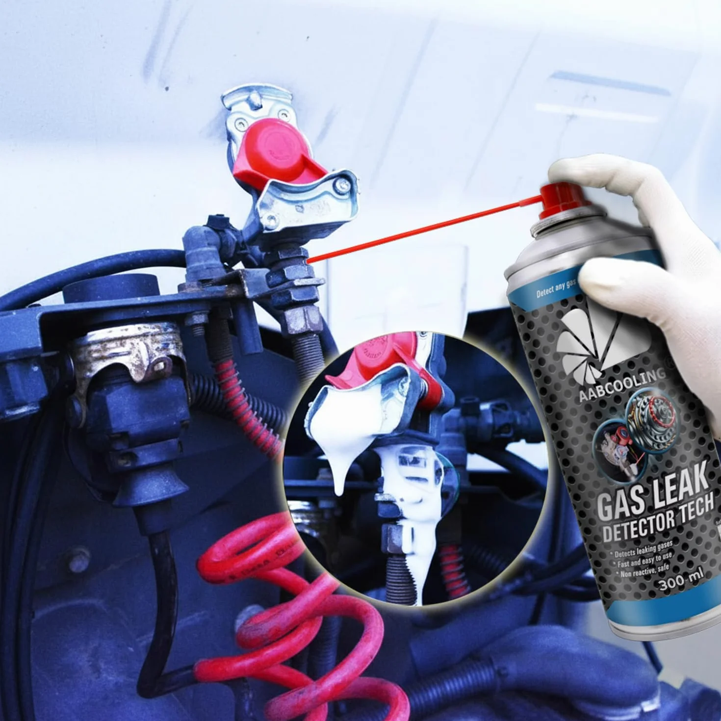 AABCOOLING Gas Leak Detector 300ml - Tester Szczelności Układów Sprężonego Powietrza, Instalacja Pneumatyczna do Malowania, Wykrywacz Nieszczelności w Wężach do Kompresora, Złączkach, Pistoletach