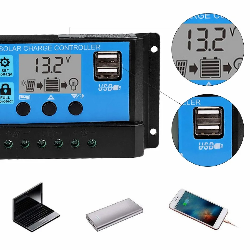 Kontroler ładowania solarnego, 60A/50A/40A/30A/20A/10A 12V 24V ABS automatyczny regulator ładowania słonecznego PWM (30A)