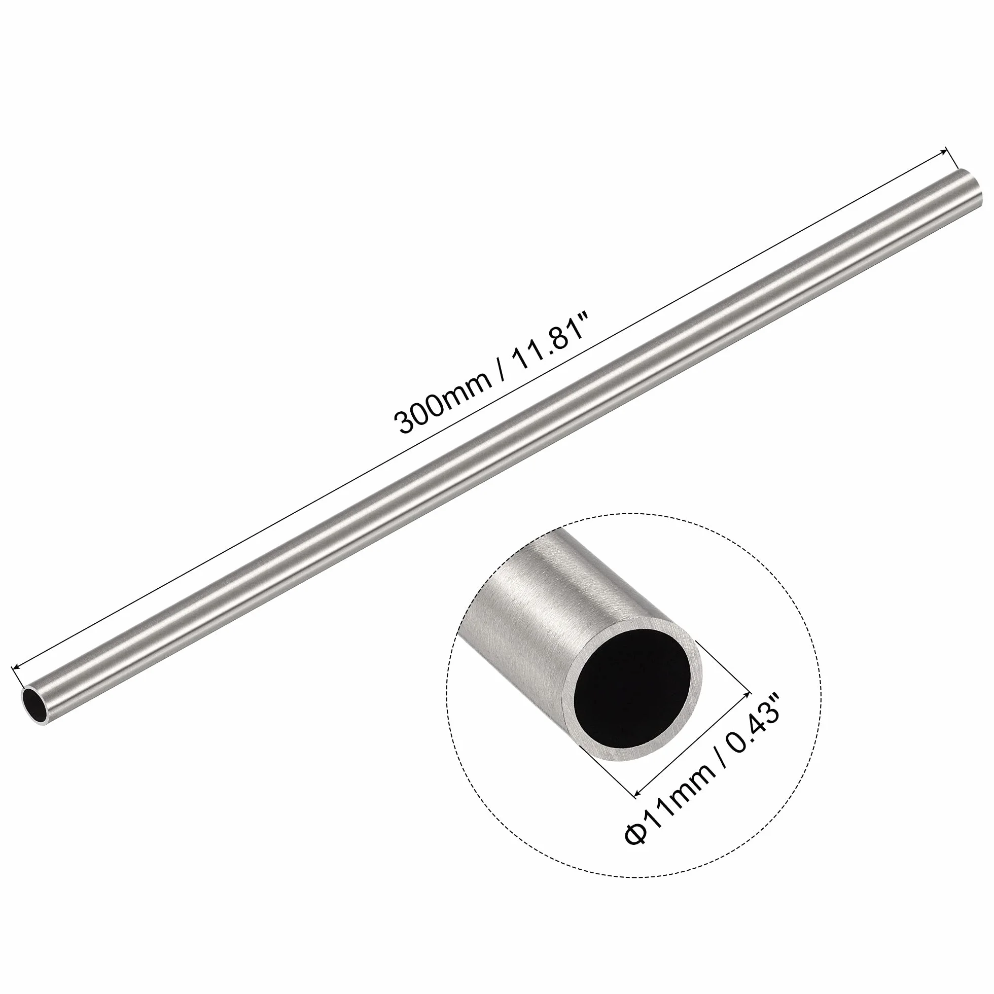 sourcing map Stal nierdzewna 304 okrągły wąż rura okrągła 11 mm zewnętrzny 1 mm grubość ścianki 300 mm długość
