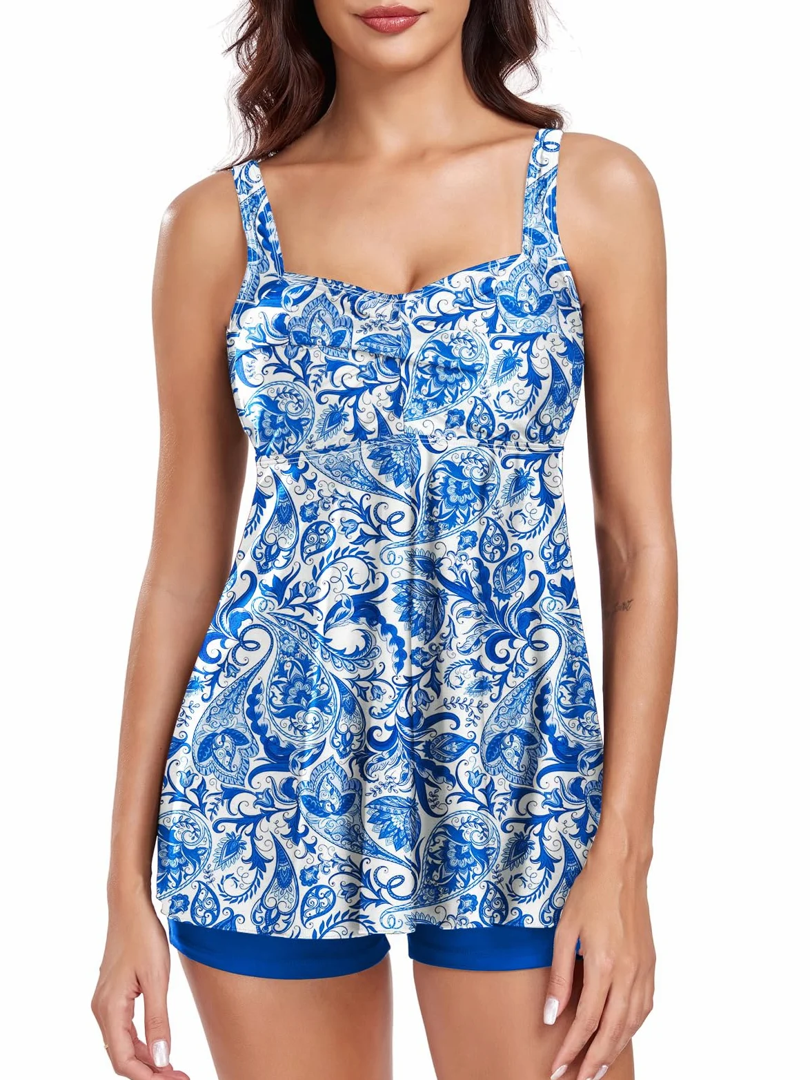 Damskie 2-częściowe zestawy tankini Twist Front Tankini Top z szortami kontrola brzucha stroje kąpielowe kwiatowy strój kąpielowy