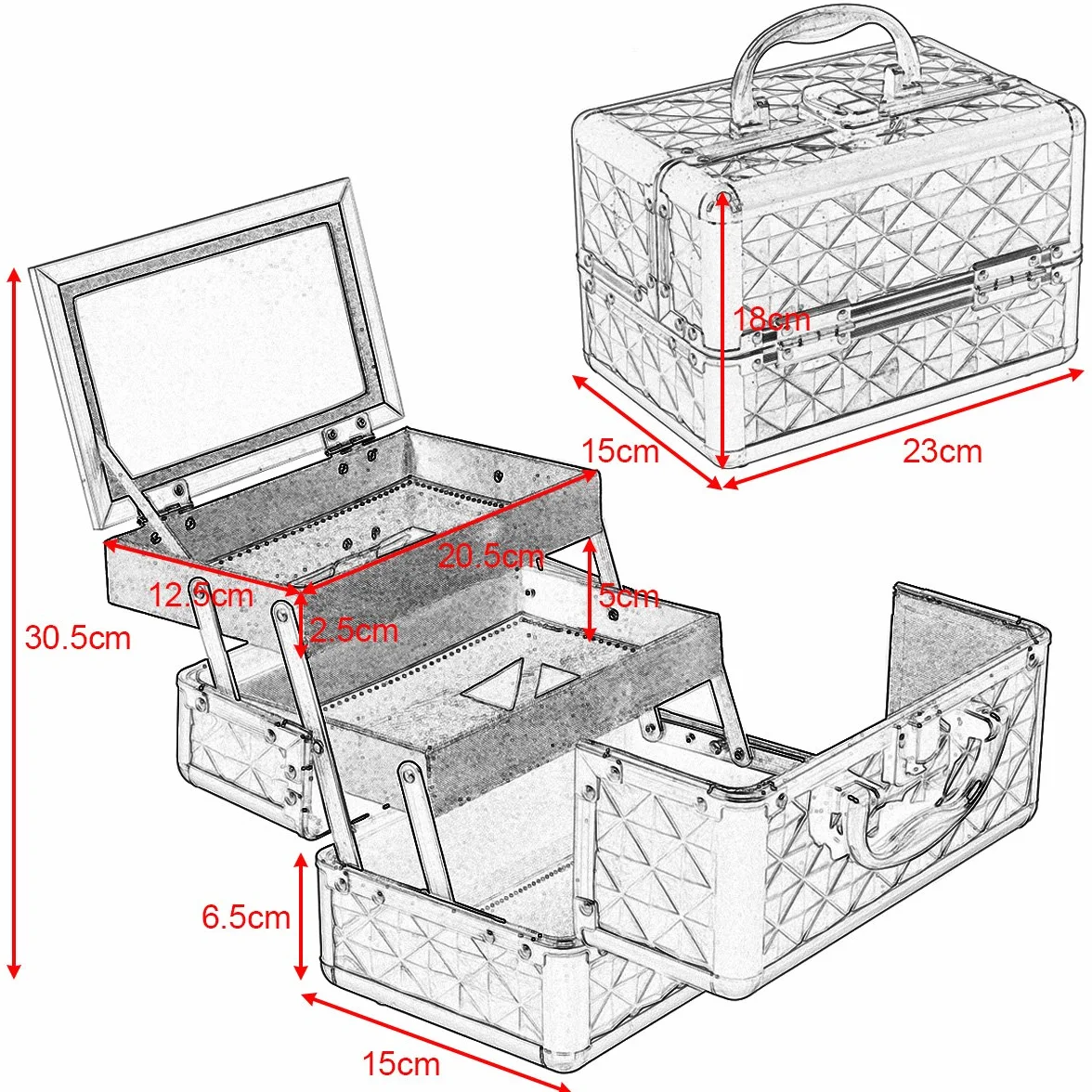 COSTWAY kuferek kosmetyczny Beauty Case z lustrem, srebro, 23 x 15 x 18cm