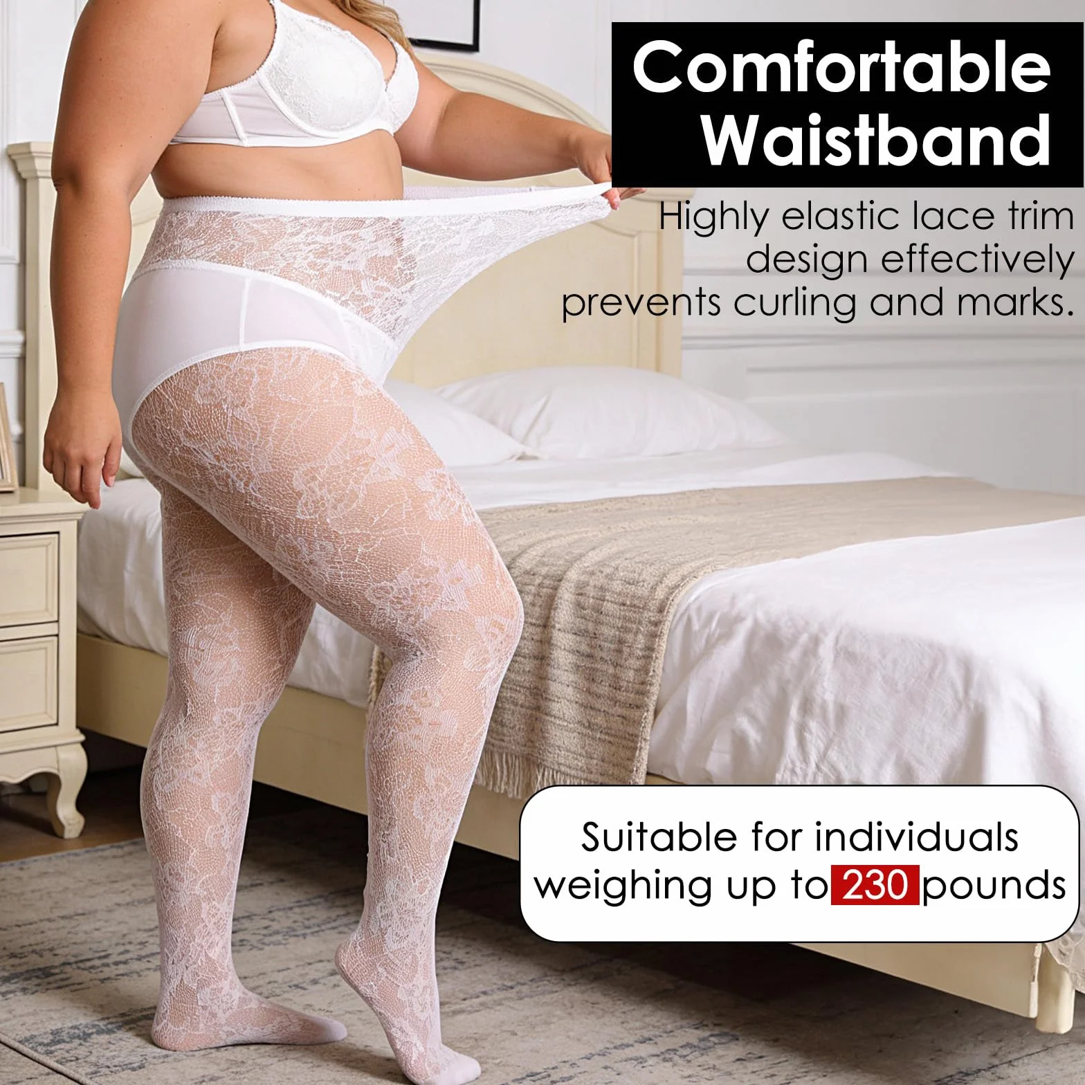 Lusofie 2 x plus size kwiatowy wzór koronkowe rajstopy - damskie pończochy z wysokim stanem - wygodne do 104 kg