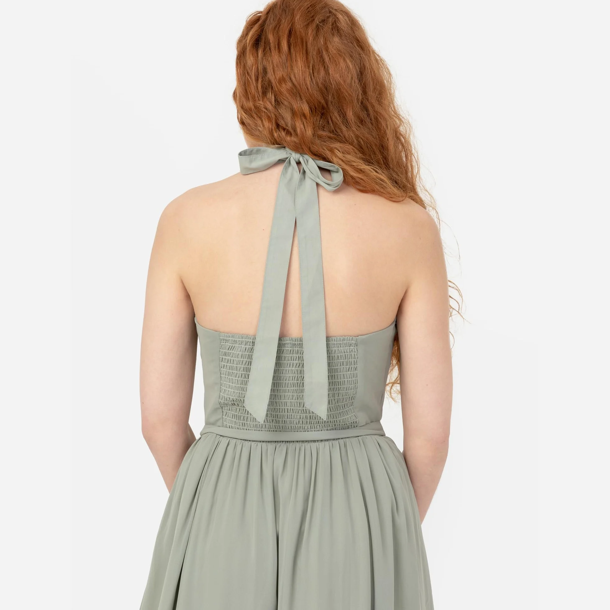 Anaya with Love Women's Maxi Dress Halter Neck A-line Sash Bow Belt Shirred Bridesmaid Wedding Guest Prom Ball Gown Frosty Green 44