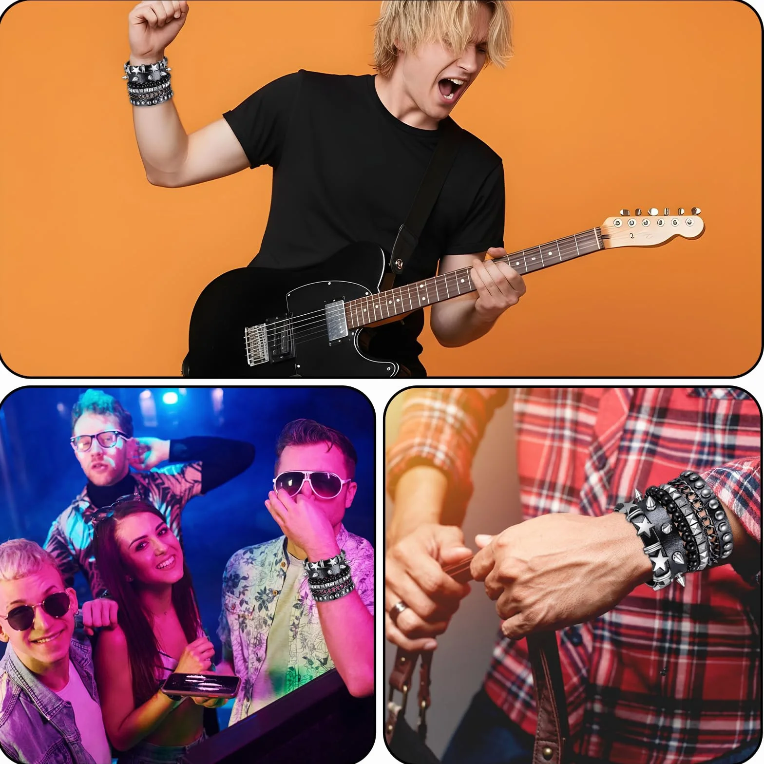 Tucnoeu 4szt. zestaw punkowych bransoletek z kolcami, biżuteria emo goth z lat 80. z kolcami, opaski na nadgarstek, akcesoria biżuteryjne dla mężczyzn i kobiet