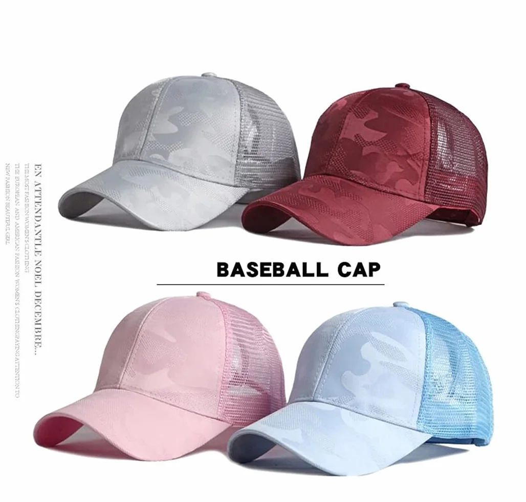 Ruicheng Czapka damska z końskim ogonem baseballowa z siateczki Camo Basecap letnia szary 56-60