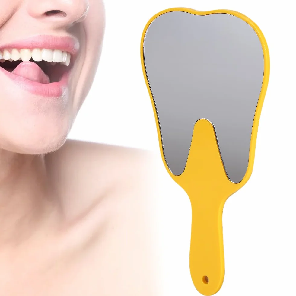 4 kolory Dentystyczne urocze lustro w kształcie zębów ręczne plastikowe lusterka do twarzy pacjenta klinika ustna dla kobiet dzieci (niebieski)