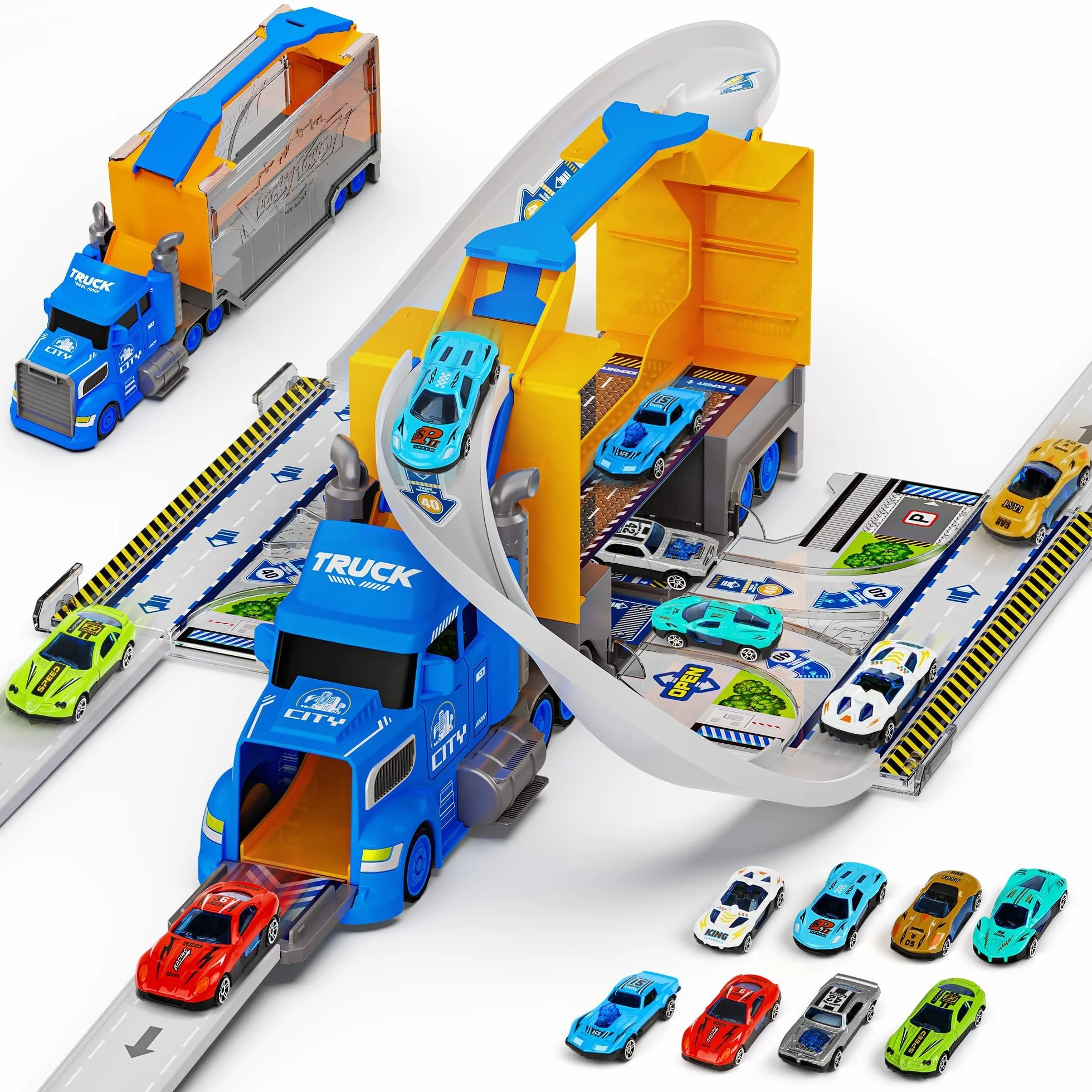 Hot Bee Zabawka samochodowa dla chłopca Transporter Race Truck Zabawka dla chłopca w wieku 2, 3, 4, 5, 6, 7 lat, prezent dla dzieci, chłopców, zabawki dla dzieci w wieku 3-5 lat, prezenty urodzinowe