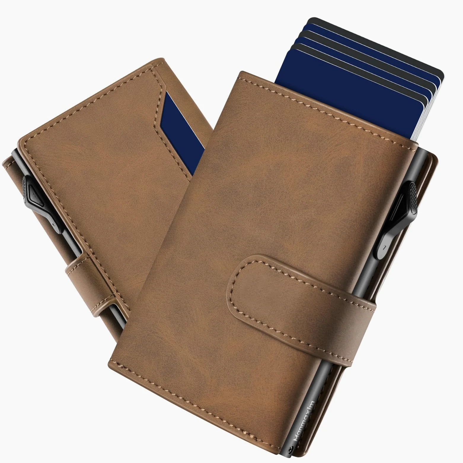 Slim Wallet z kieszenią na monety, męski portfel z ochroną RFID, portfel męski Slim Smat Wallet, etui na karty pop-up, na 10 kart, portfel męski, B03 - brązowy, Dreifach gefaltet, Minimalistyczny