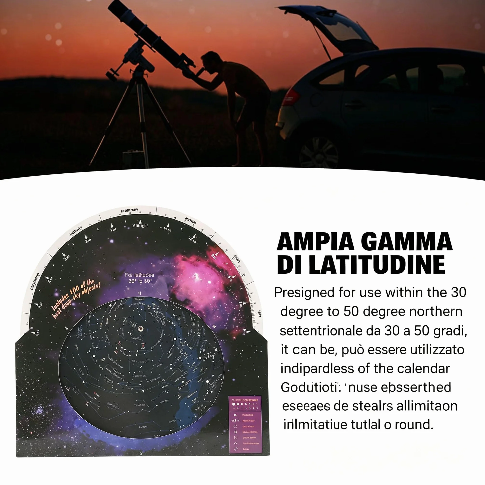 Przewodnik po mapie gwiazd, gwiazda astronomiczna z obrotowym kierunkiem, akcesoria teleskopowe do 30-50 stopni szerokości północnej