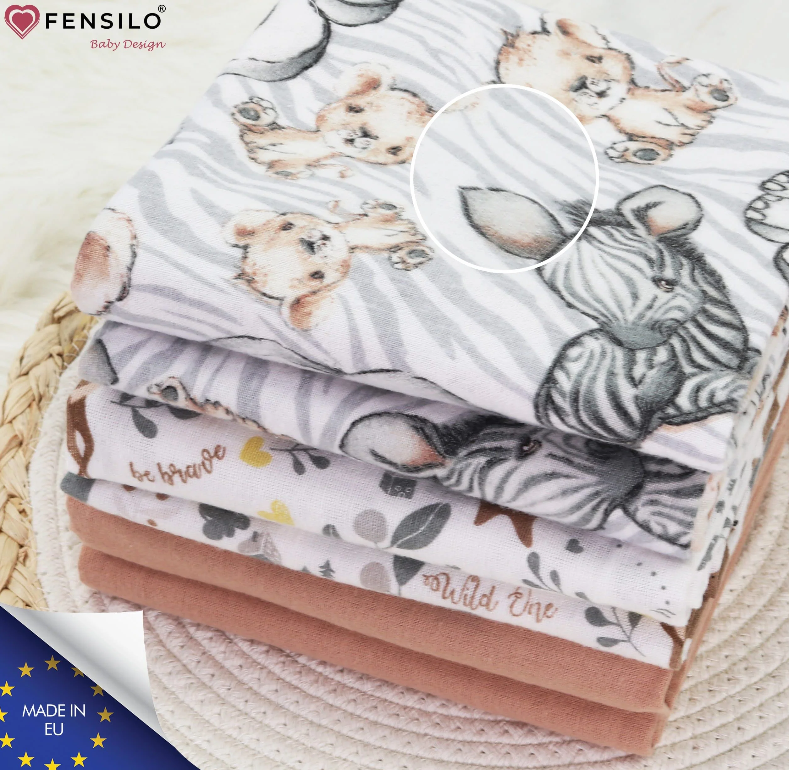FENSILO Chusteczki Molton, 5 sztuk, pieluchy flanelowe ze 100% bawełny, 80 x 80 cm, pieluchy Molton, chustki do ślinienia dziecka, flanelowe, uniseks, dla chłopców lub dziewczynek