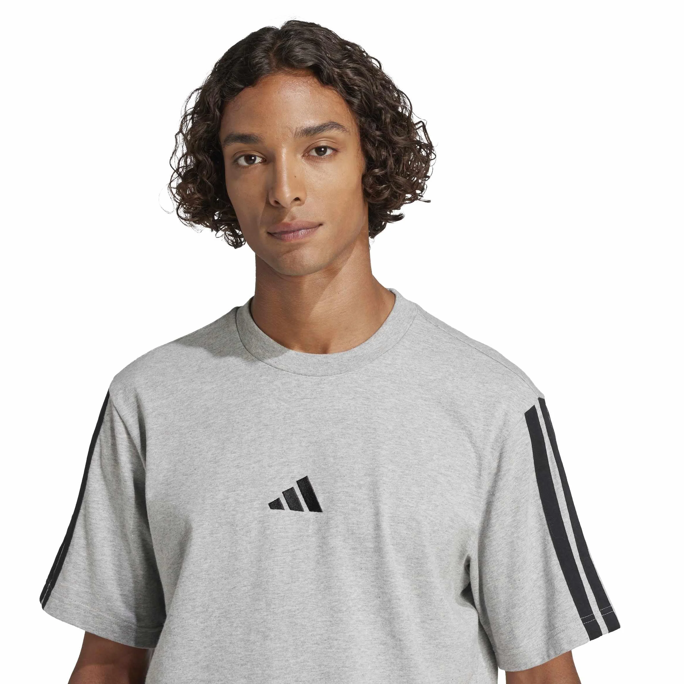 adidas Essentials Three Stripes Single Jersey Shirt L Medium Grey Heather Black