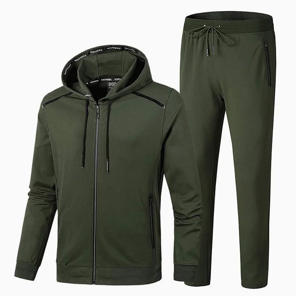 Męski dres treningowy, dres do biegania, bluza z kapturem z zamkiem błyskawicznym + spodnie do biegania, męski dres sportowy, bluza i spodnie sportowe, odzież rekreacyjna, strój domowy, zielony A, 8XL