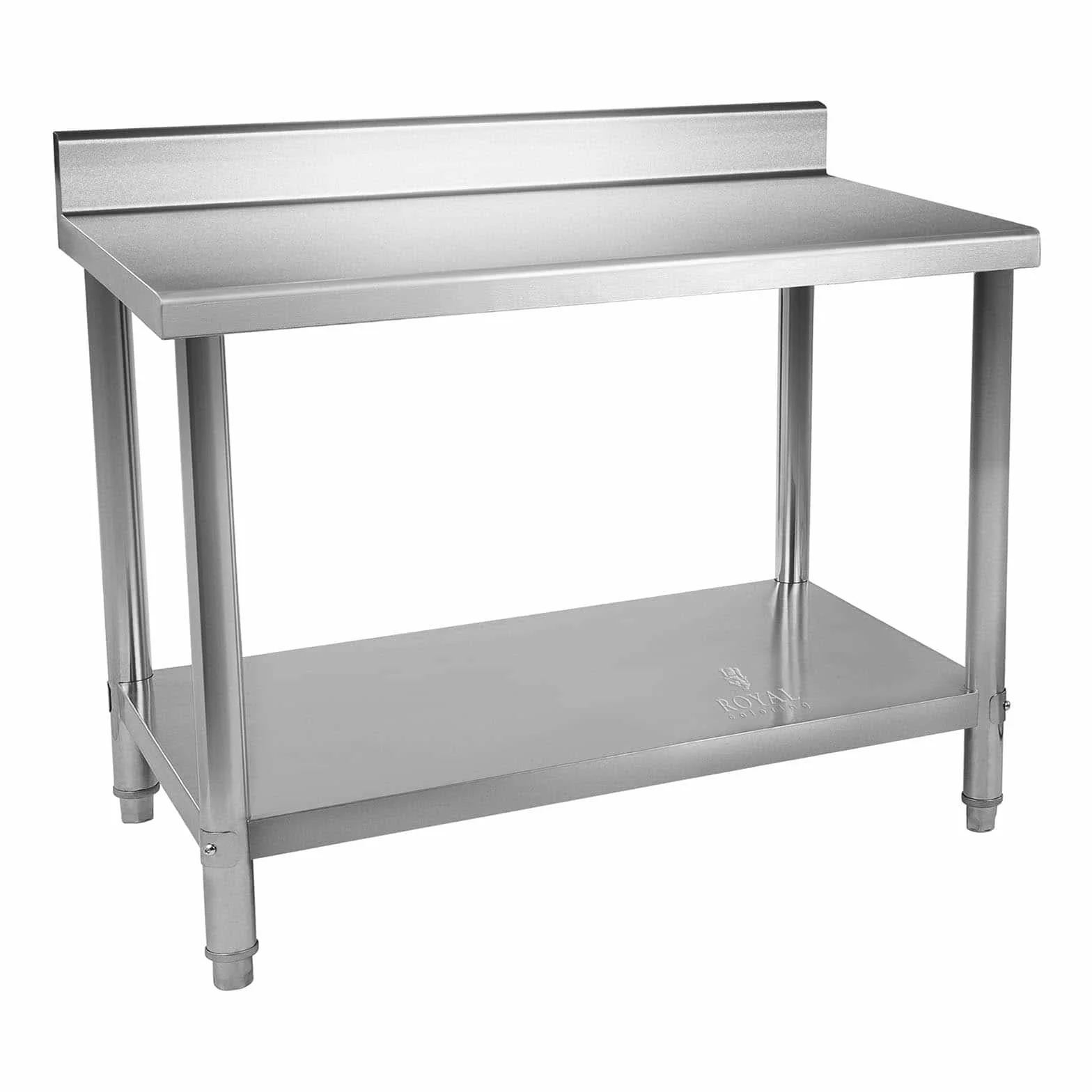 Royal Catering RCAT-100/60-N stół roboczy ze stali nierdzewnej, stół kuchenny, stół ze stali nierdzewnej, 100 x 60 cm, z regulacją wysokości, stół grillowy, meble kuchenne
