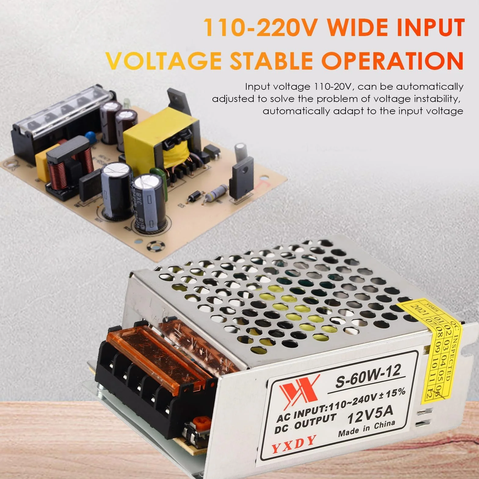 Zasilacz LED 12 V 5 A AC/DC przetwornik napięcia, regulowany uniwersalny zasilacz impulsowy 60 W do ekranu LED