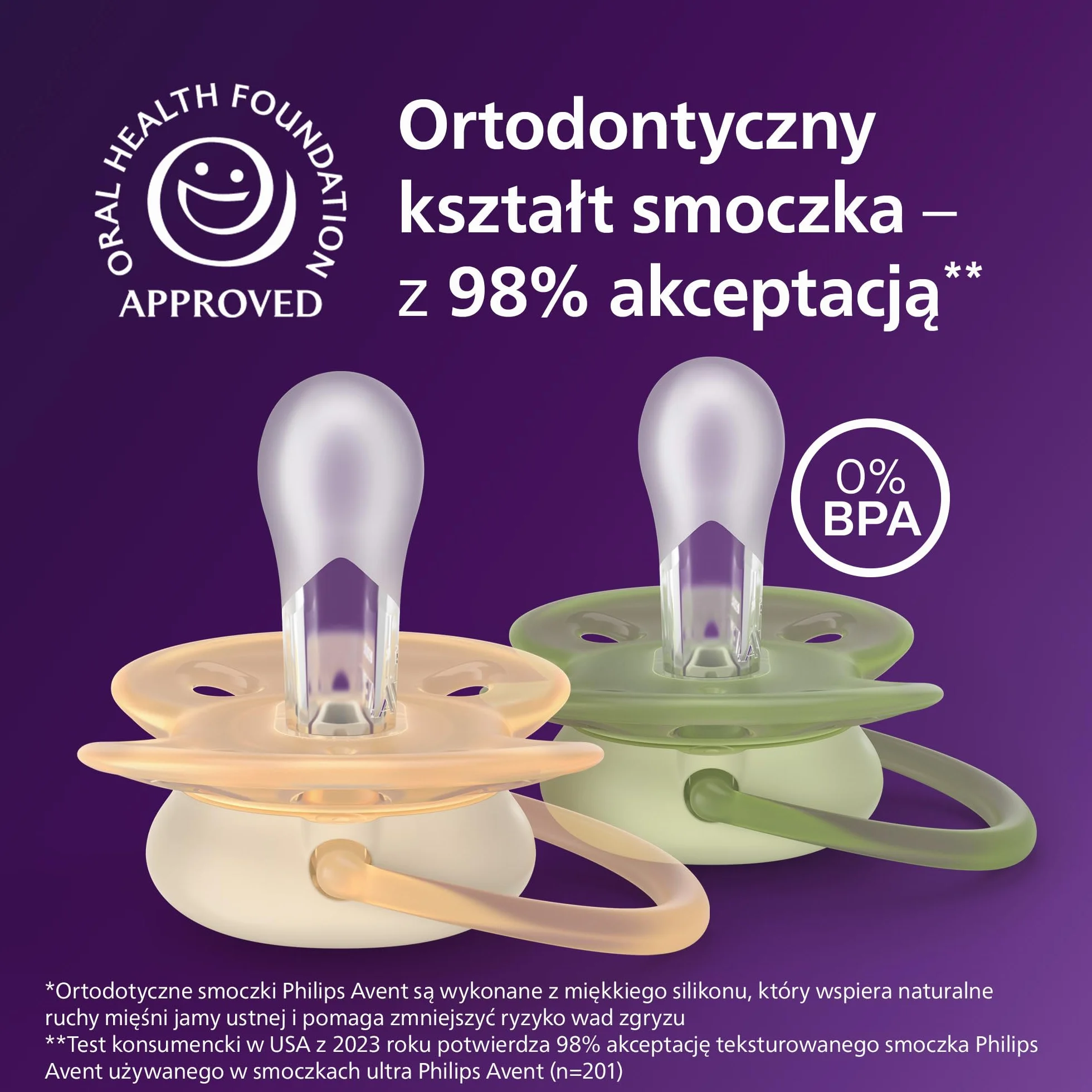 Philips Avent Ultra Soft Smoczki — ortodontyczny smoczek dla dzieci w wieku 0–6 miesięcy, elastyczna osłonka, symetryczna silikonowa końcówka, bez BPA, 2 etui do sterylizacji, 4 sztuki, SCF091/50