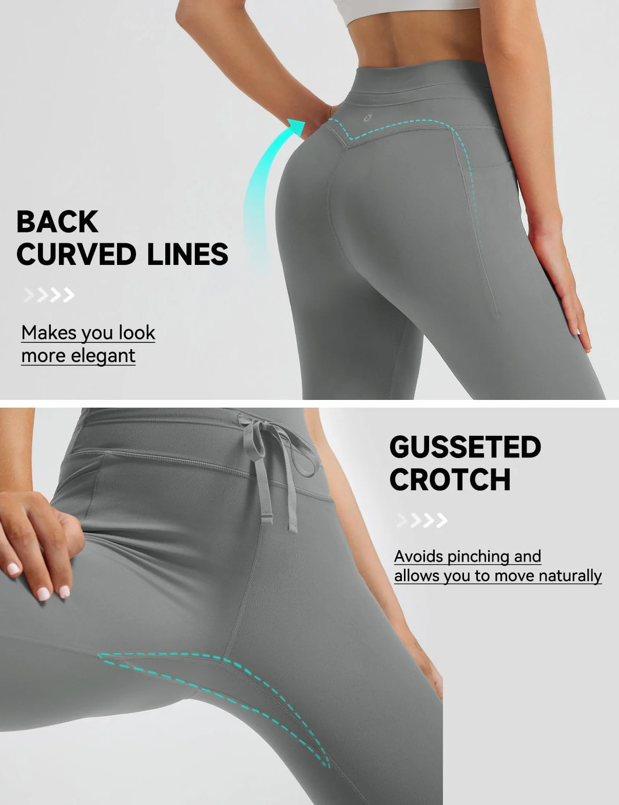 BALEAF Damskie legginsy Capri o długości do kolan, 35 cm, z kieszeniami, troczkami, szorty capri z wysokim stanem