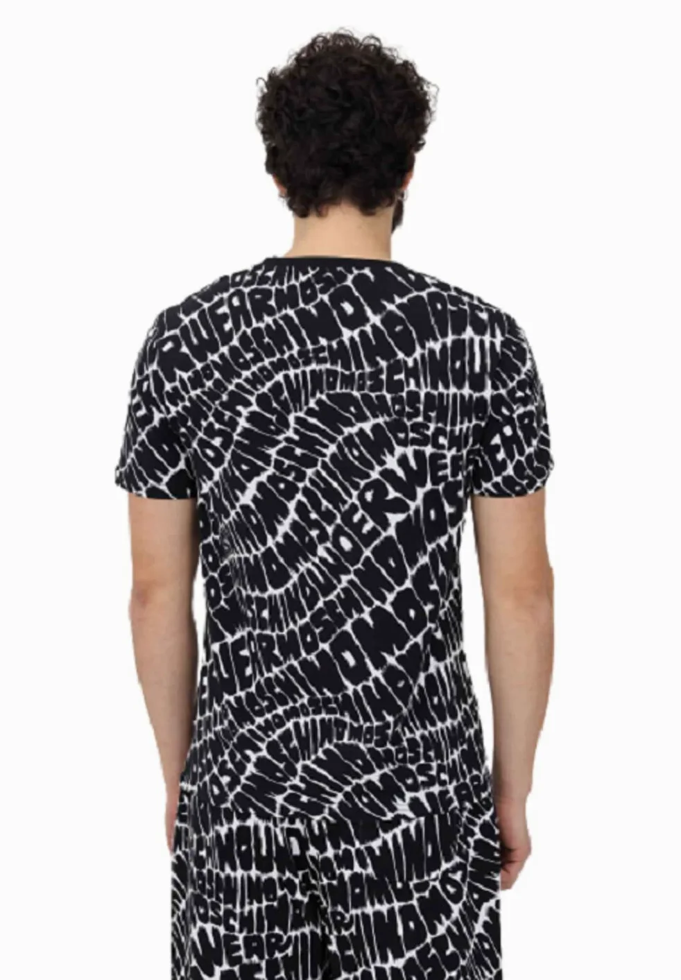 Moschino T-Shirt Mężczyźni z krótkim rękawem z nadrukiem logo wzór wydruku czarny Allover, Czarny, M