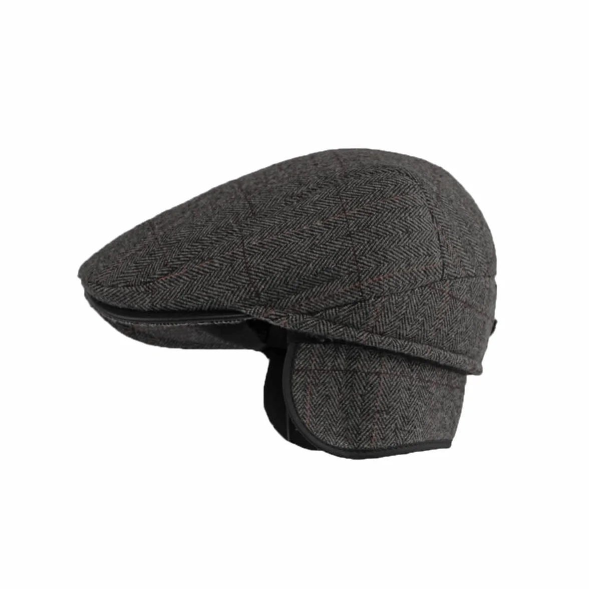 YAMEE Beret zimowa męska ze składaną klapką na uszy wiatroszczelna retro czapka z suwakiem Cabbie Cap