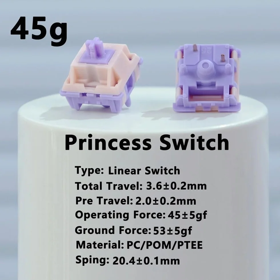 MMD Princess V2 Switch, 5Pin Linear/Tactile Pre-lubed Holy Panda Similar Switch for Custom Mechanical Keyboard (Color : Linear 45gf, Size : 30PCS)