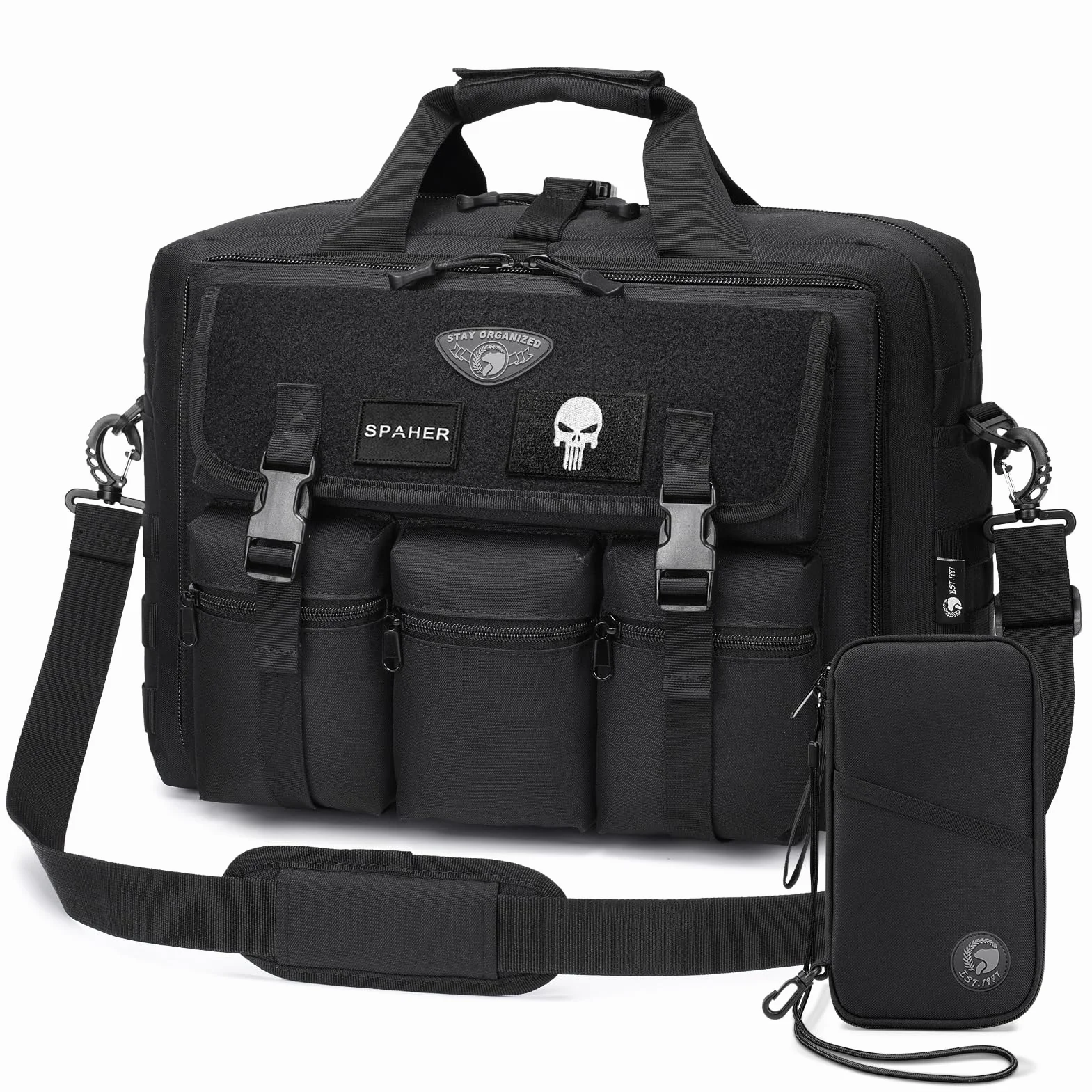 SPAHER Teczka Męska Torba na Laptopa 17,3 Cala Torba do Pracy Biznesowa Taktyczna Wodoodporny Komputer Biurowy Torba Wojskowa Męska Messenger Bag dla Mężczyzn z Regulowanym Paskiem