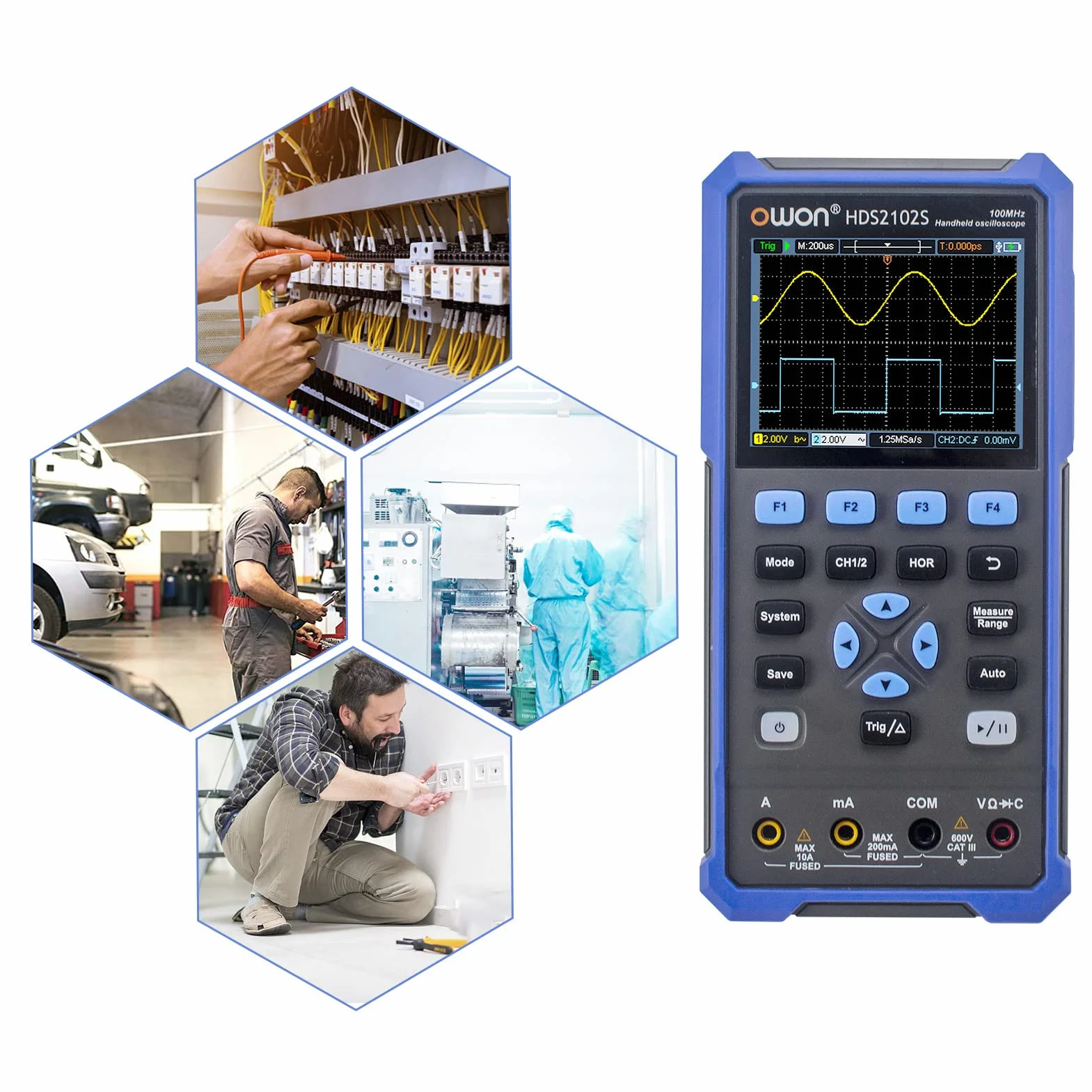 OWON HDS2102S 2-kanałowy oscyloskop ręczny 100 MHz szerokość pasma 20000 multimetr OSC + DMM + generator kształtu fali