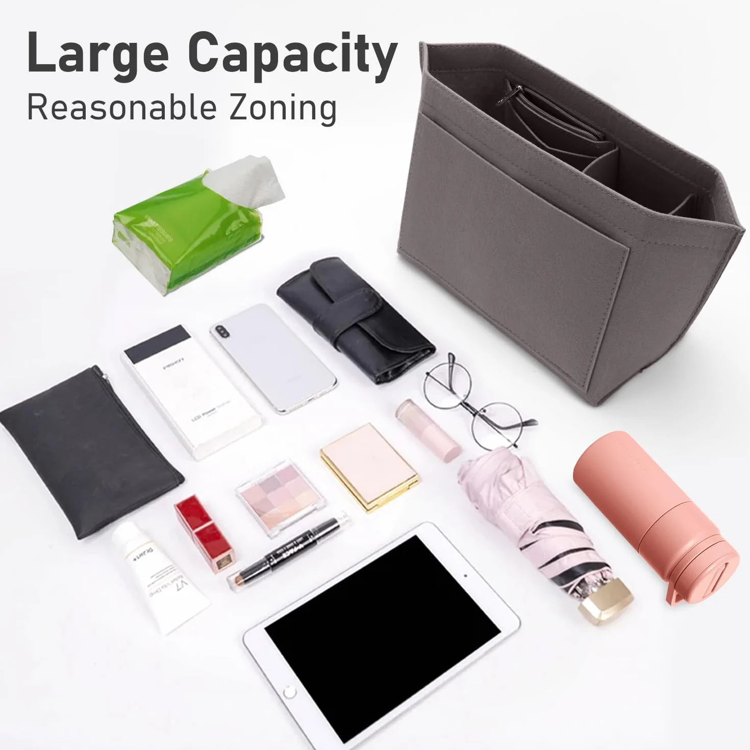 Longchamp Le Pliage Organizer do Torebki Filcowy Duży Ciemnoszary L
