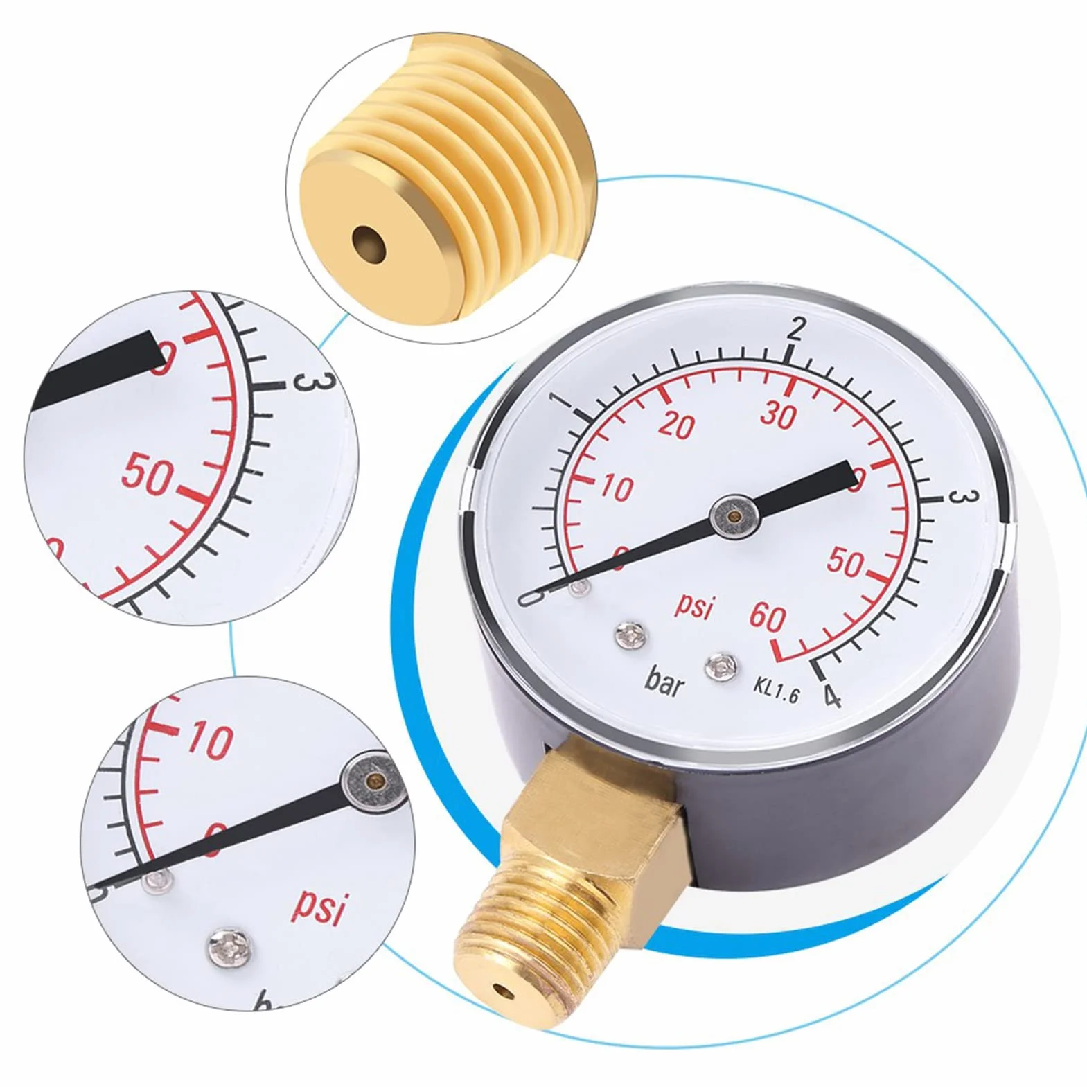 1 szt. manometr, manometr, paliwo, ciśnieniomierz, ciśnieniomierz, miernik ciśnienia 0-4 bar/0-60 psi NP