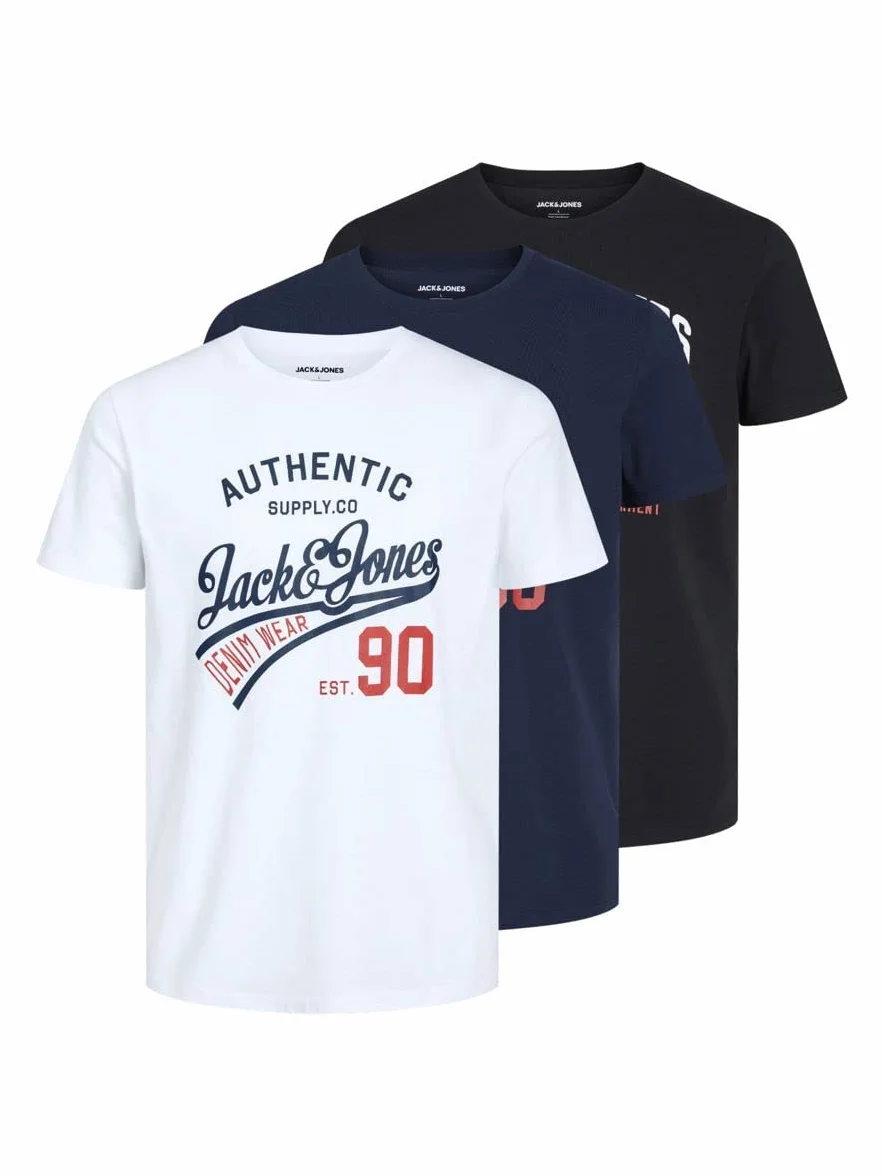 Jack & Jones Jjethan Tee Ss Crew Neck 3Pk Koszulka Czarny Biały Granatowy XL
