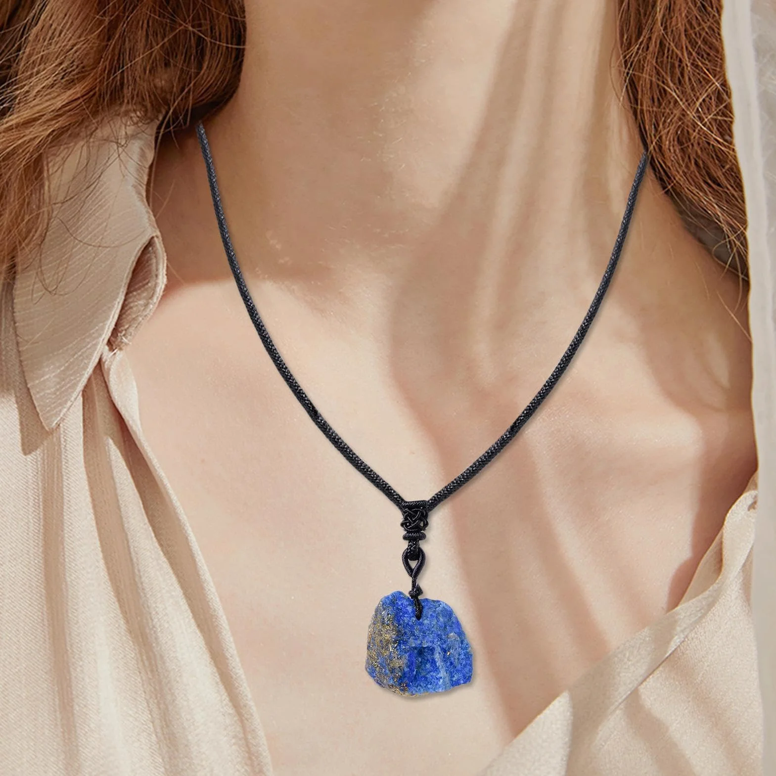 Generico Naszyjnik Lapis Lazuli, Biżuteria Lapis Lazuli | Ręcznie tkany surowy kamienny naszyjnik | Kolekcjonerska biżuteria z niebieskim naszyjnikiem rockowym do codziennego noszenia, Fare