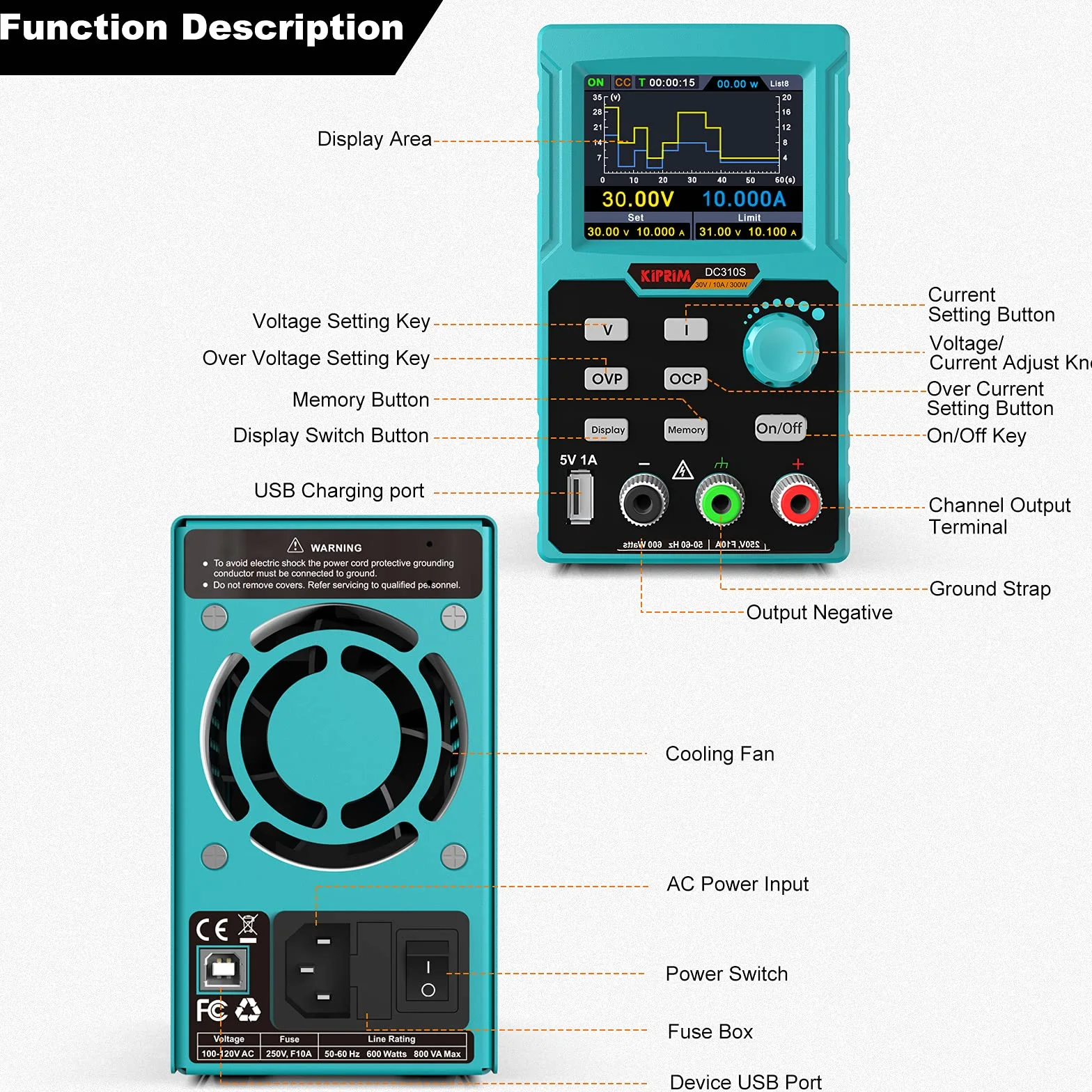 Kiprim DC310S Programowalny zasilacz laboratoryjny 0–30 V 0–10 A LED