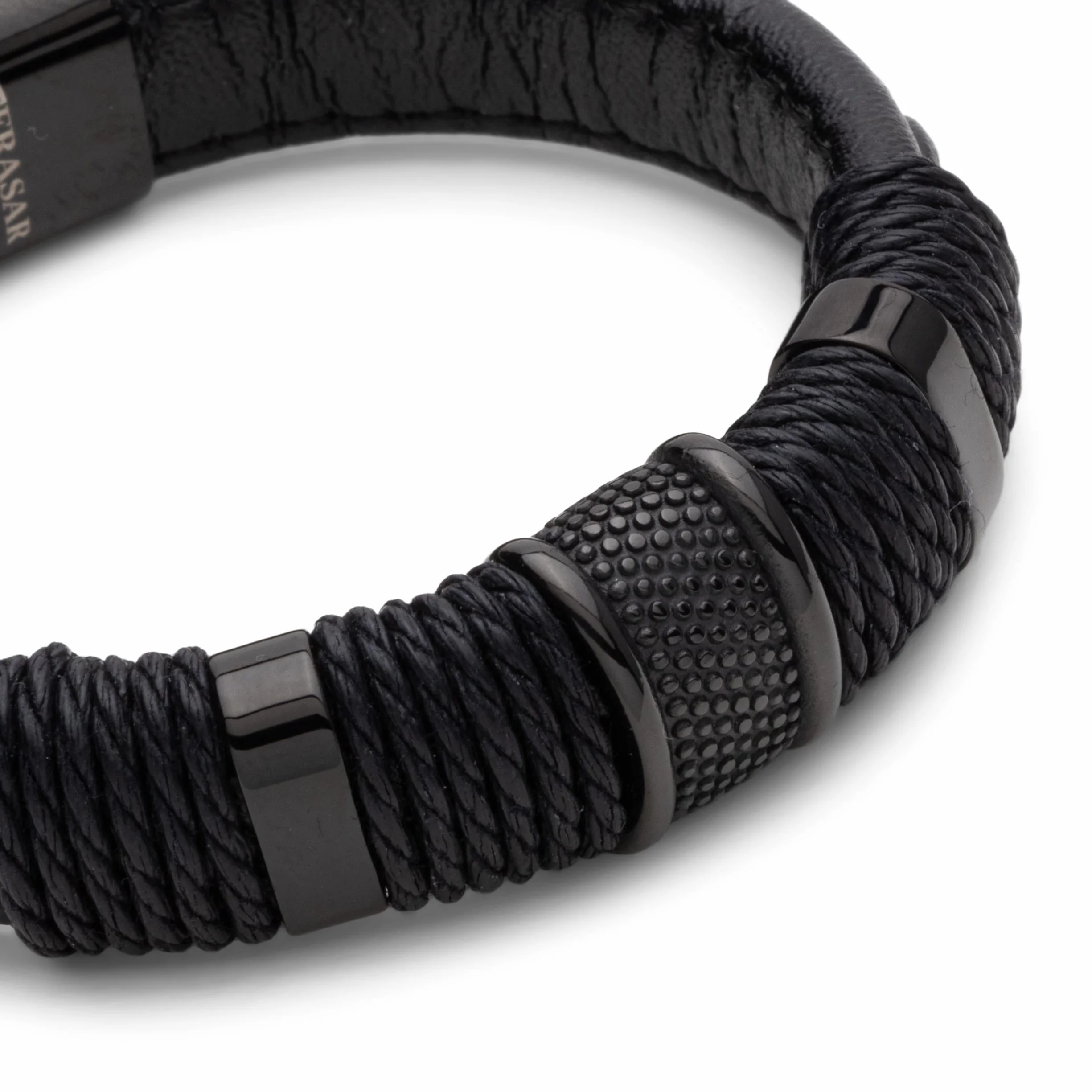 SERASAR Bransoletka Mężczyźni 20cm Czarny Skórzana Biżuteria Braided Wrap Skórzany Łańcuch Leather