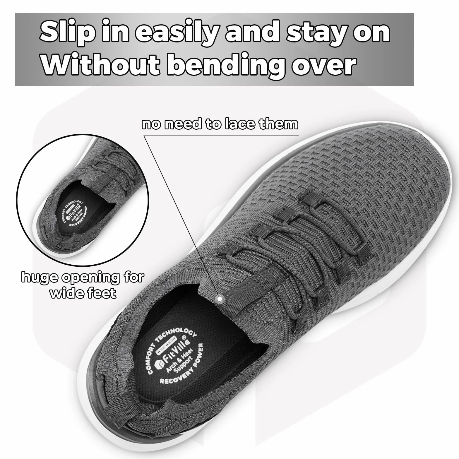 Fitville Slip On Sneakers Buty Do Chodzenia Extra Wide Lekkie Oddychające Buty Do Biegania