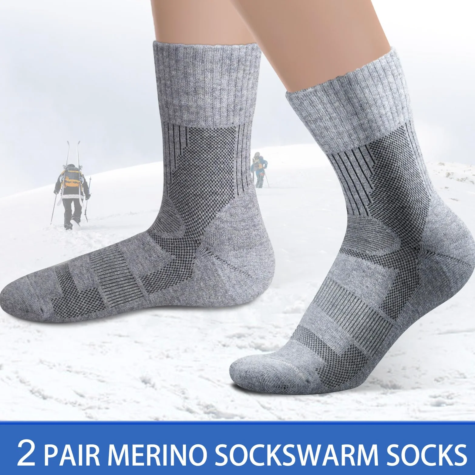 2 pary skarpet z wełny merino na wędrówki dla mężczyzn i kobiet, ciepłe skarpety na zimę, skarpety termiczne, skarpety zimowe, EU 39-43, czarne, 39-43