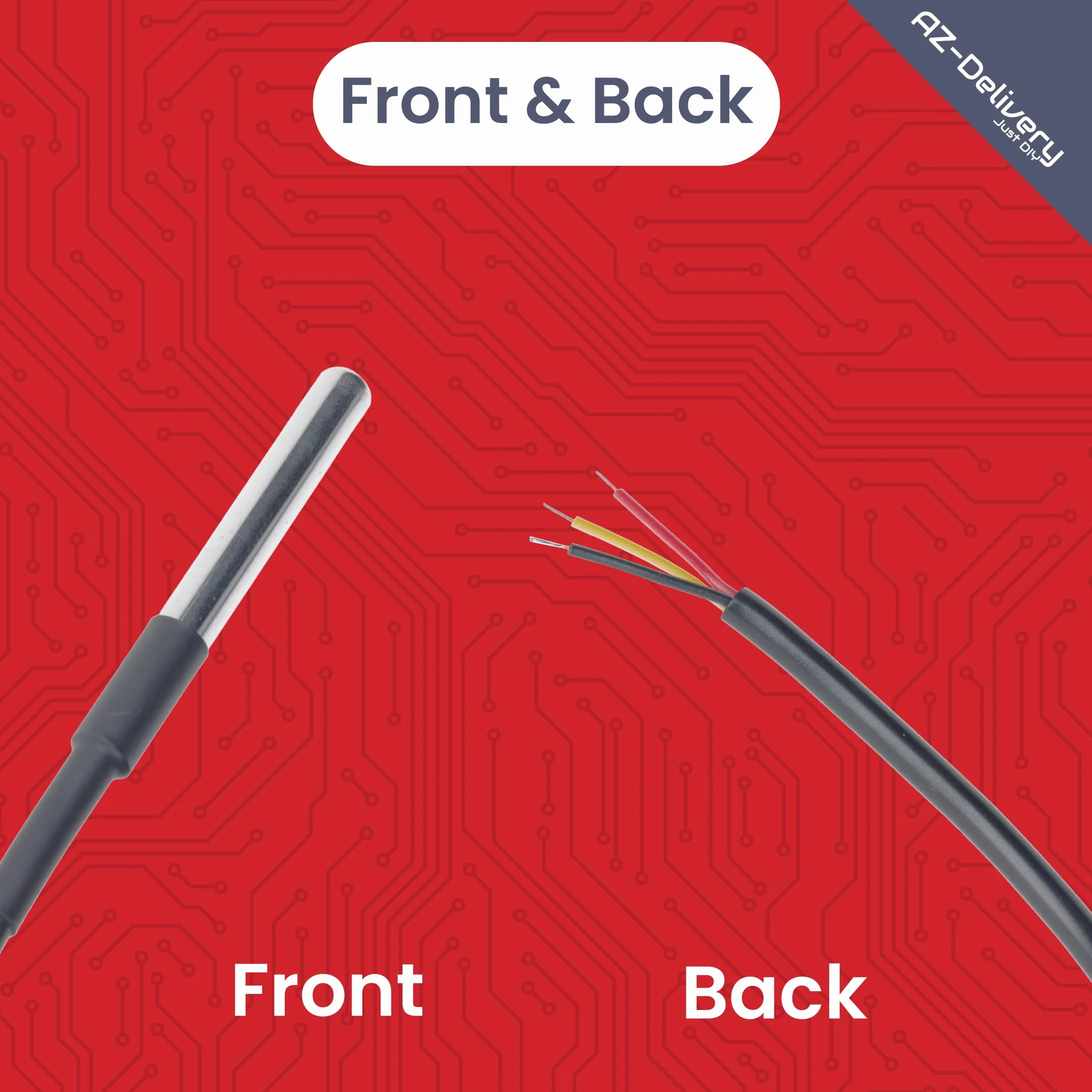 AZDelivery 5 x DS18B20 kabel cyfrowy ze stali nierdzewnej, czujnik temperatury, wodoszczelny, kompatybilny z Arduino i Raspberry Pi, w zestawie e-book