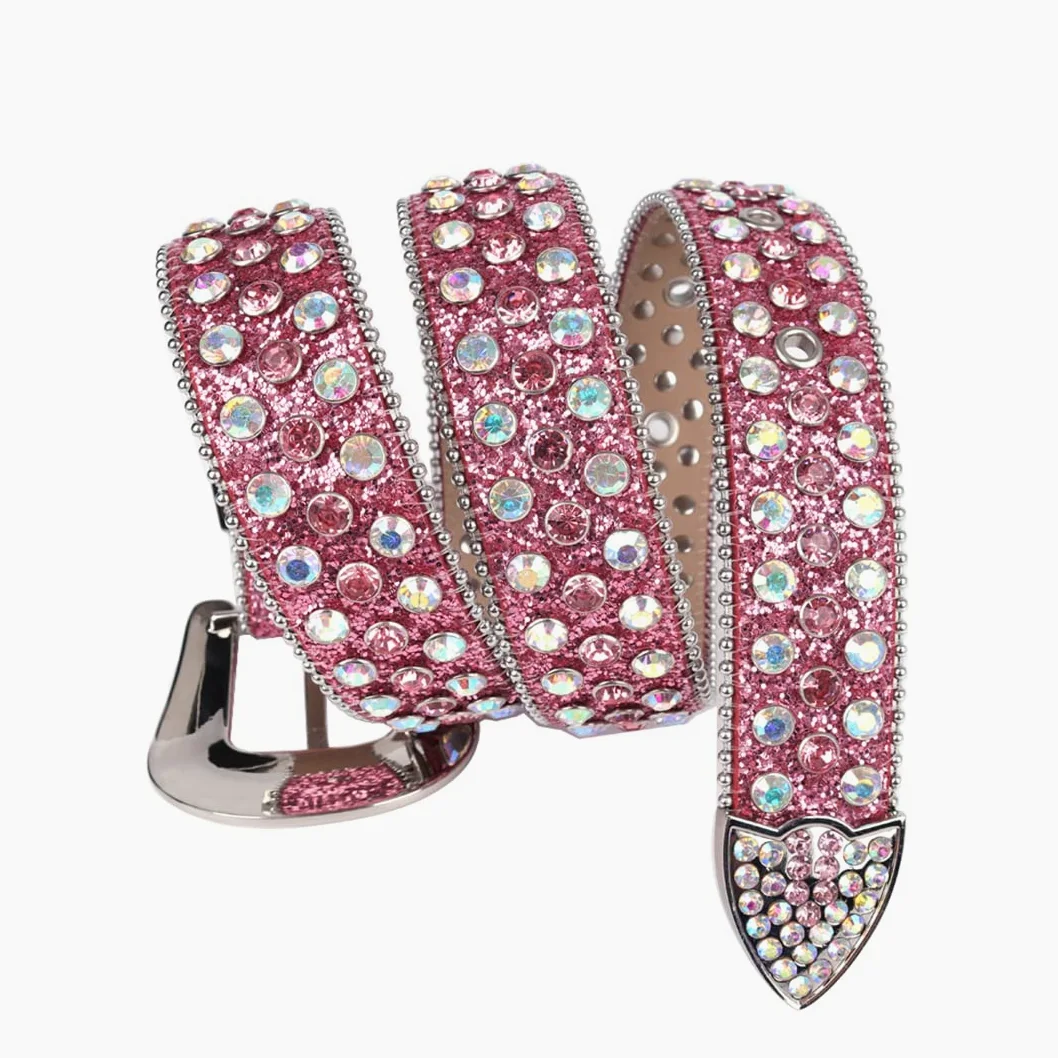 Różowy kryształ górski pasek damski męski jakość kryształ wysadzany paskiem mężczyzna kobiety Ceinture Femme Cinto De Strass do dżinsów deeratywne białe złoto 122 cm