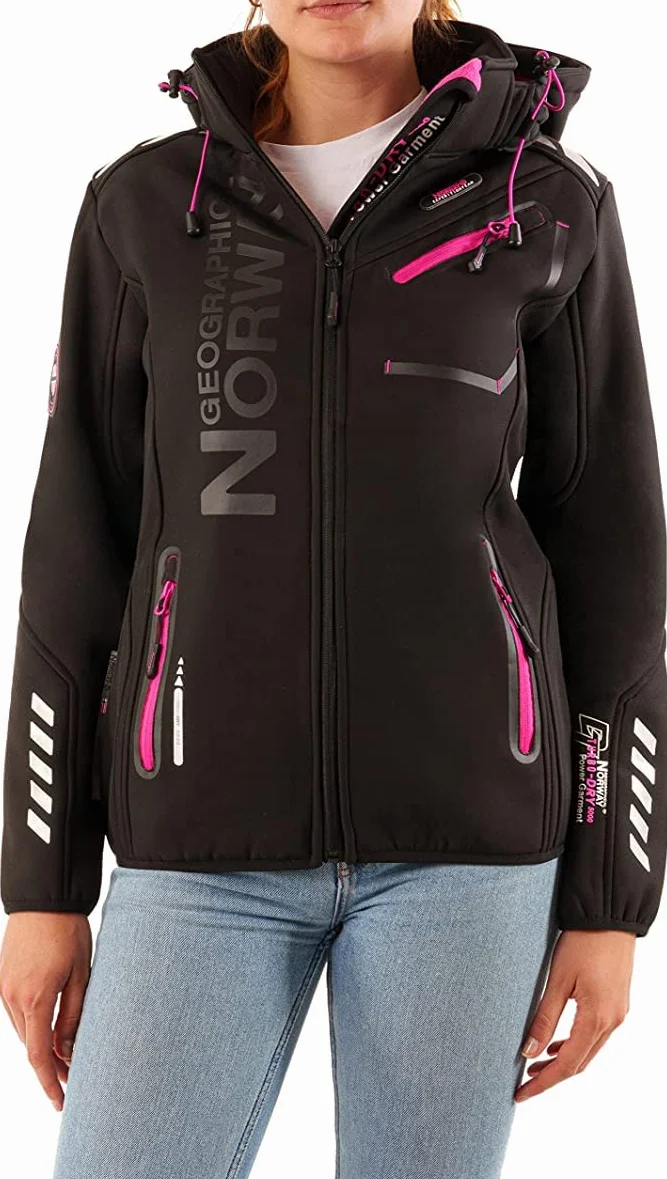 Geographical Norway REINE BELL damska kurtka softshell, kurtka zimowa, kurtka polarowa z kapturem dla kobiet, wodoodporna kurtka z długim rękawem, damska parka