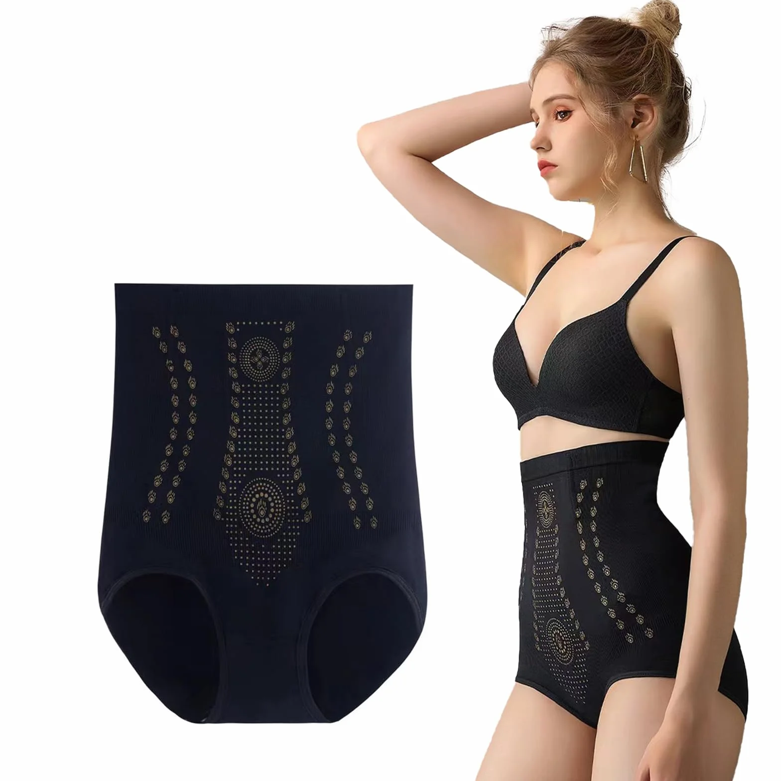 Bielizna wyszczuplająca brzuch, majtki po push-up, majtki wyszczuplające brzuch, miękkie i wygodne, z wysokim stanem, bielizna modelująca sylwetkę, czarne, M