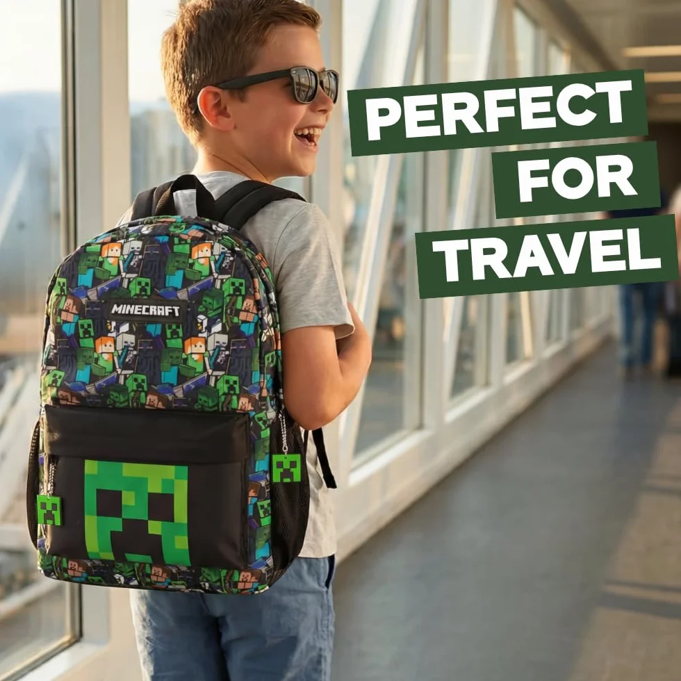 Minecraft Opcje plecaka szkolnego dla chłopców, plecak dla graczy z pnączami, zombie, szkieletem, endermana i pająkiem jaskini, torba z postaciami do szkoły, podróży, gier, jednodniowych wycieczek |