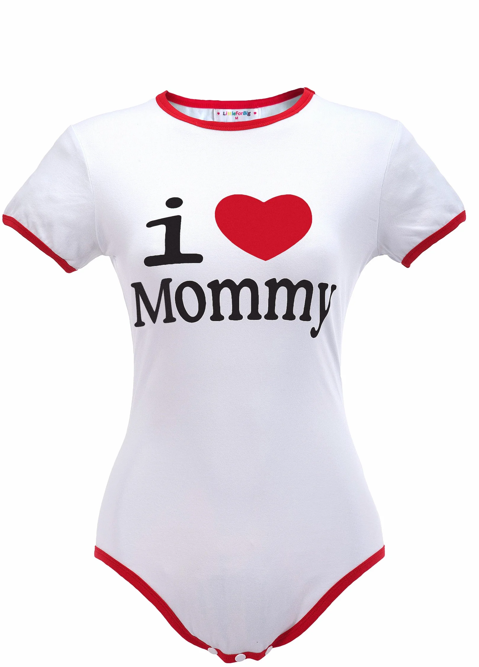 LittleForBig Dorośli Baby miłośnik pieluszek(ABDL) zatrzas w komkroku jednoczęściowy śpioszki-I Love Mommy