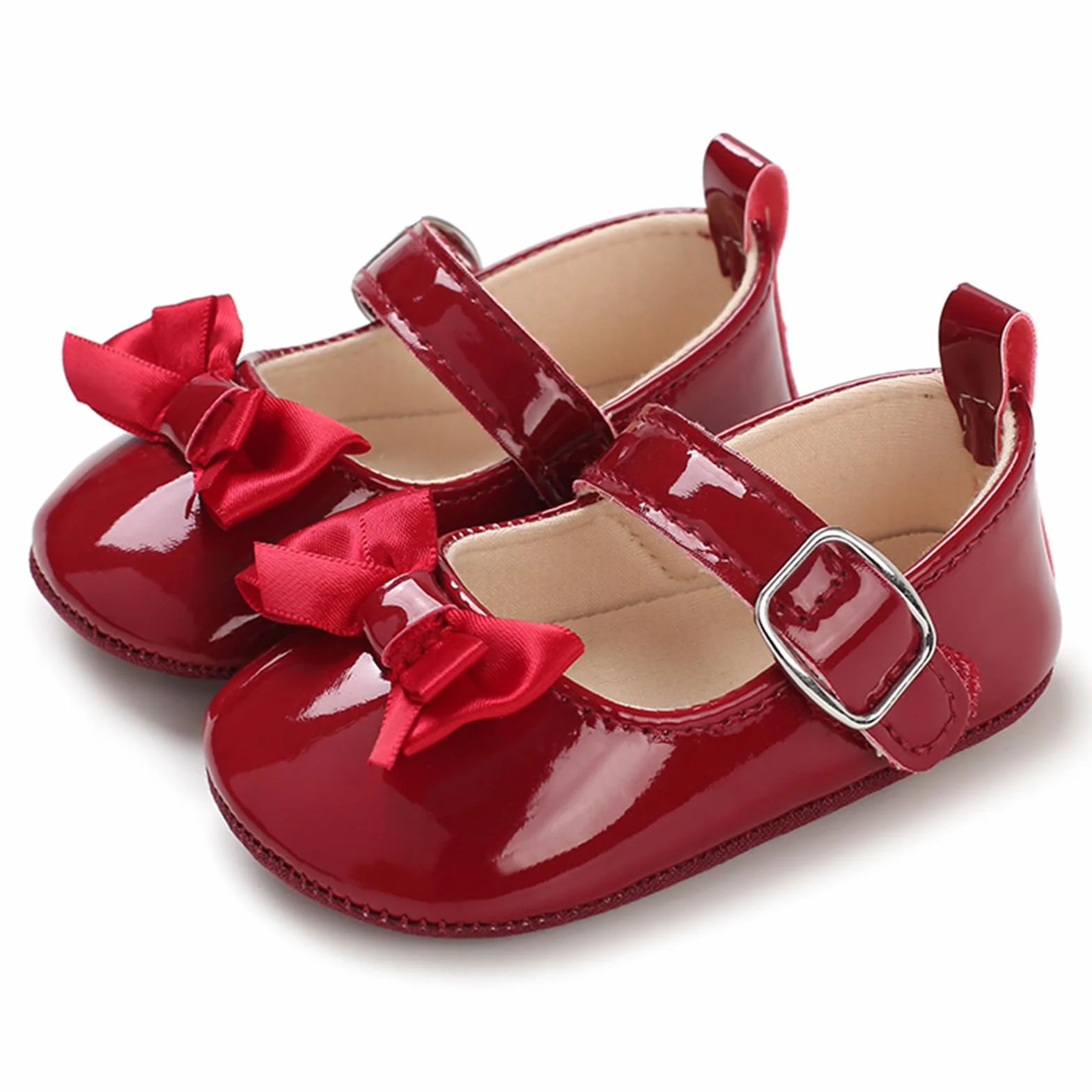 MASOCIO Buty Mary Jane dla dziewczynek antypoślizgowe Czerwony 2 6-12 Miesiące