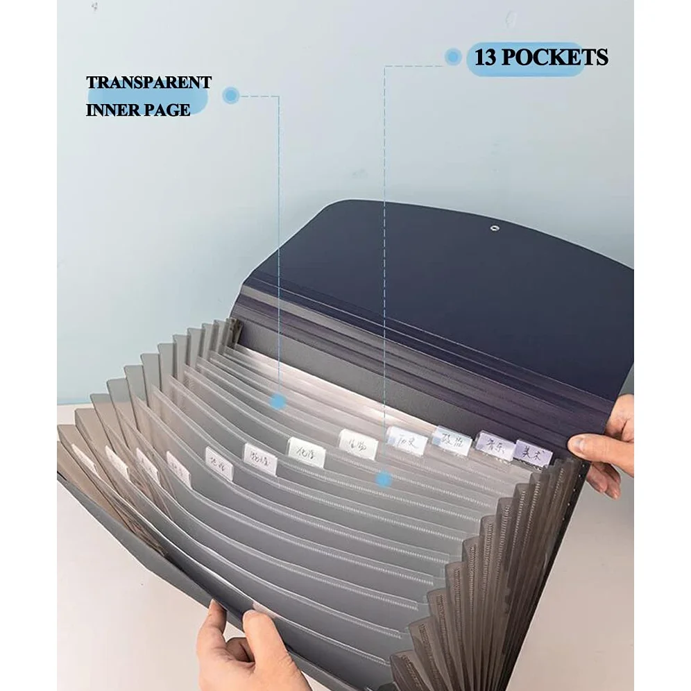 Teczki plastikowe, Rozszerzany, 13-kieszeniowy, plastikowy organizer na dokumenty w formacie harmonijkowym, w formacie A4, wielokolorowy(Gray)
