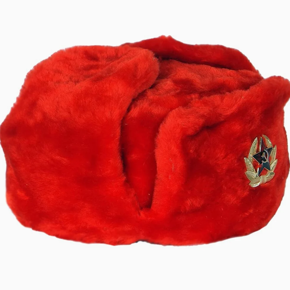 Uszanka czerwona Rosja czapka futrzana czapka zimowa schapka Ushanka schapka czapka pilotka czapka pelzmütze z kokardą, czerwony, 57-62