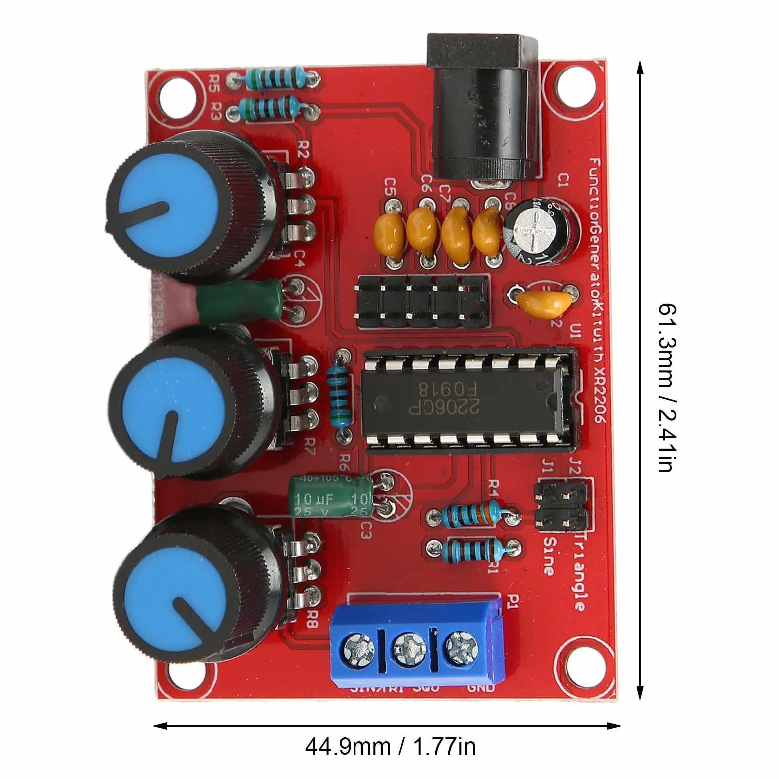 Zestaw Generatora Sygnału, XR2206 Precyzyjny Generator Sygnału Funkcji Moduł Częstotliwości Wyjście Trójkąta Sinusoidalnego Kwadrat 1Hz-1MHz Generator Sygnału Wejściowego 9-12V DC