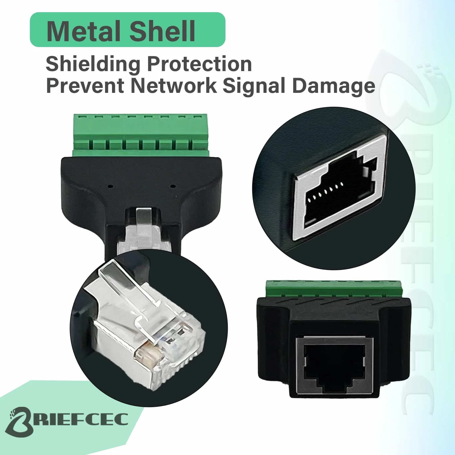 Gniazdo RJ45 do bloku terminala 8-pinowego, złącze Covvy CCTV/DVR Ethernet RJ45 żeńskie gniazdo jack do 8-pinowej śruby RJ45 złącze (1 x gniazdo + 1 x wtyczka)