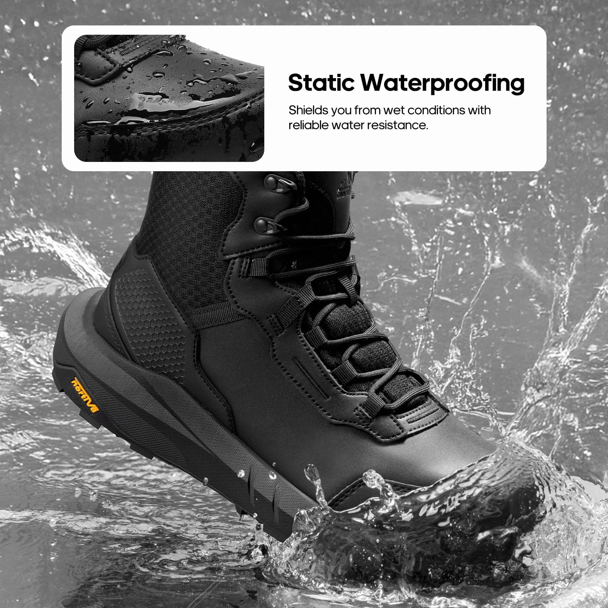NORTIV 8 Męskie wodoodporne taktyczne buty robocze, buty zimowe, poduszka, podeszwa, lekkie, skórzane, antypoślizgowe buty bojowe z podparciem łuku, do wojskowego motocykla, wędrówek, hydroRange