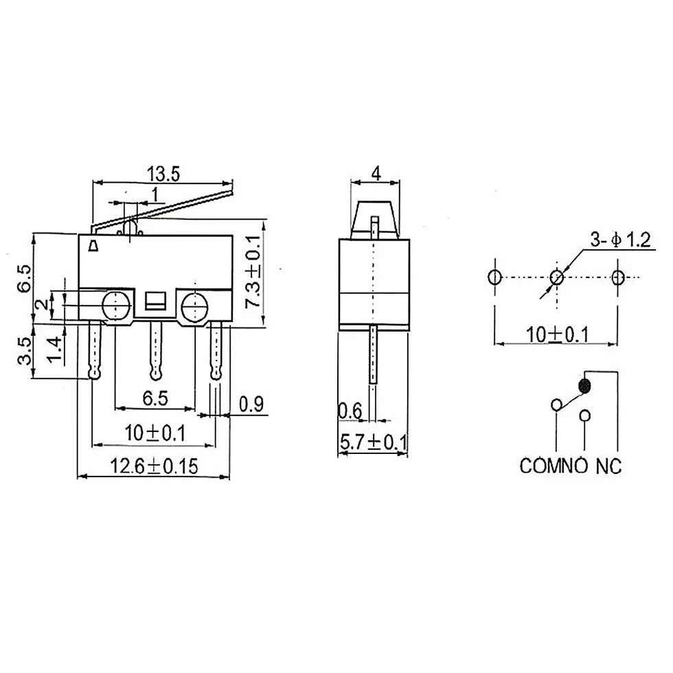 20PACK mikroprzełącznik AC 1A 125V 3Pin SPDT NO + NC dźwignia zawiasowa Momentary Push Button mikro-wyłącznik krańcowy do Arduino